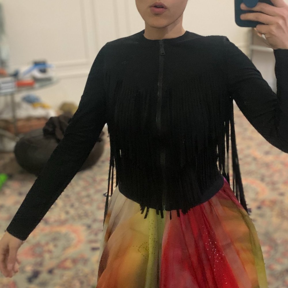 Elie Tahari Black Goat Leather Fringe